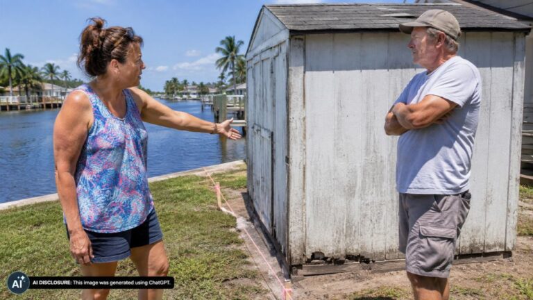Waterfront Homeowner Finds the Neighbor’s Shed Sitting a Half-Foot Onto Her New Canal Lot — Then the Neighbor Calls It Grandfathered and Won’t Move It