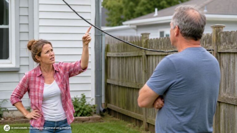 Homeowner Asks Three Times for the Neighbor to Fix a Sagging Telephone Wire Drooping Four Feet Over the Yard — Then the Phone Company Says It Can’t Help Since the Wire Isn’t Connected to Her House