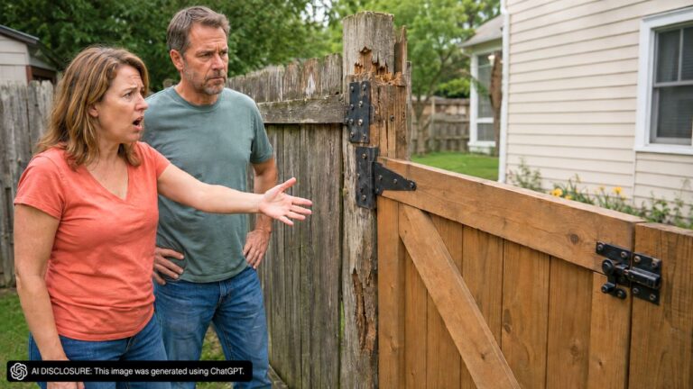Homeowner Does a Double Take to Find the Neighbor Built a Heavy Six-Foot Gate Bolted Directly Into Their Fence Post — Then Realizes He Never Asked Permission to Attach It