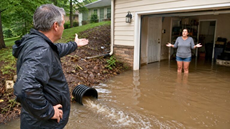 Homeowner Caps an Unpermitted Drainage Pipe Washing Out the Land — Then a House Down the Row Starts Flooding Instead