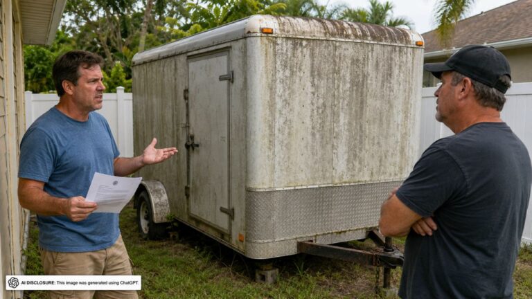 Florida Homeowner Learns After Closing That a Neighbor’s Utility Trailer Has Sat on the Property for Years Under an Informal Deal — Then the County Threatens Fines as the Unresponsive Neighbor Ignores the Deadline to Move It