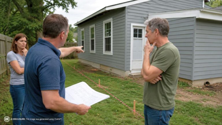 Rec-Room Addition Survey Shows a Homeowner’s Own Standalone Structure Encroaching Five to Six Feet Onto the Neighbor’s Land — Then a Bathroom and Closet Turn Out to Sit on the Wrong Side of the Line