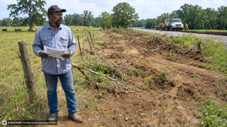 Alabama Rancher Finds a Railroad Crew Working Land His Family Has Held Since 1945 — Then 150 Feet of His Fence Is Bulldozed and Trees Uprooted