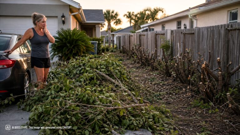 Homeowner Finds Privacy Shrubs Cut Down With a Chainsaw While No One Was Home — Then a Ten-Foot Pile of Waste Is Left Blocking the Driveway