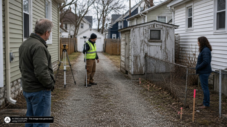 Homeowner Finds Three and a Half Feet of the Neighbor’s Shed Along Their Shared Driveway — Then Two Surveys Disagree Over the Thirty-Foot Right-of-Way
