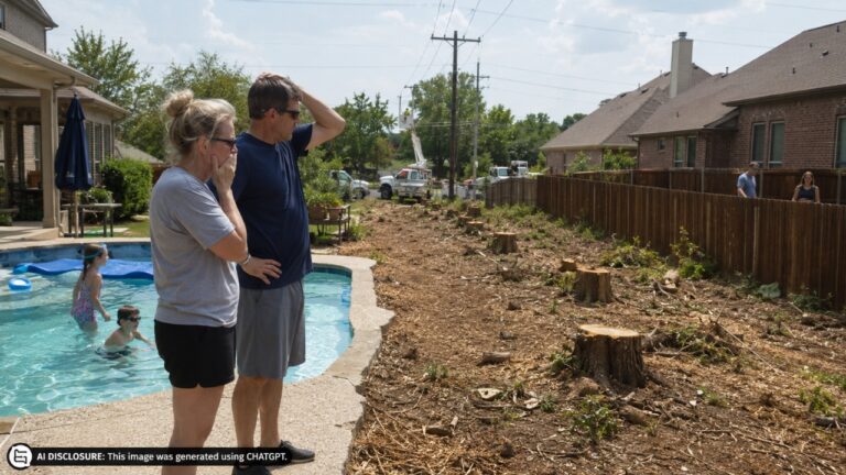 Homeowner Finds a Power Company Cut Down the Entire Line of Privacy Trees Separating Two Yards — Then Realizes the Neighbor Who Authorized It Can Now Watch Them Swim With Their Kids