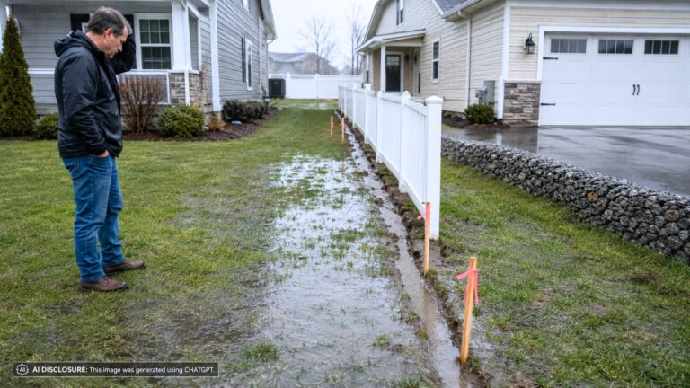 Homeowner Spends $20,000 on New Lawn and Drainage After a Neighbor’s Fence and Trench Turn Out to Sit Entirely on Their Property — Then the Neighbor Adds a Gravel Wall So Runoff Floods Back Onto Their Yard Instead of His