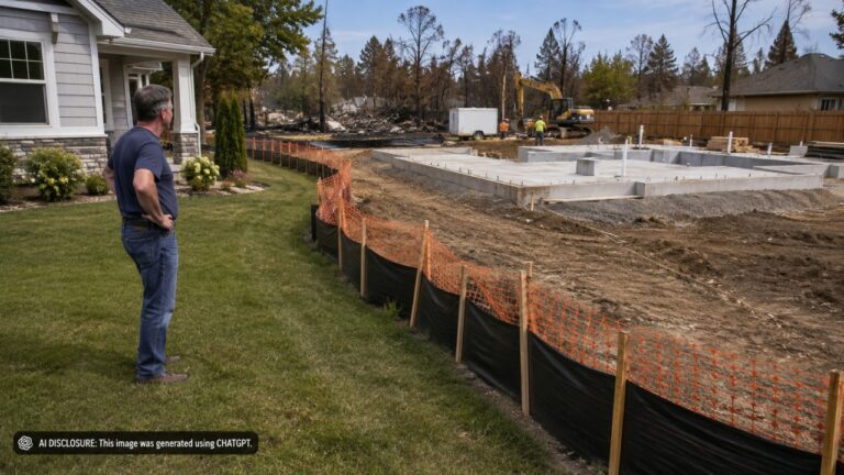 New Construction Next Door Pours a Foundation on Vacant Fire-Damaged Land — Then the Builder’s Erosion Barriers Turn Up Fifteen to Twenty Feet Onto the Neighbor’s Side Before Anyone Asks
