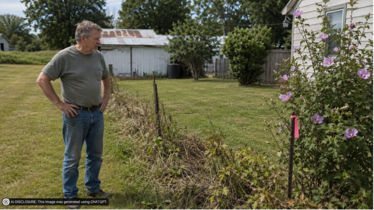 Rural Homesteader Finds the Neighbor Pulled Up the Surveyor’s Property Marker — Then Learns He Repurposed It as a Garden Stake for His Rose of Sharon