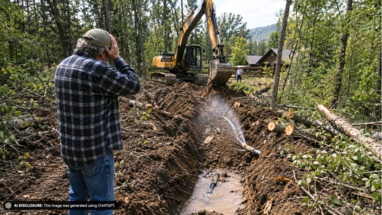 Rural Landowner Finds a Neighbor Excavating the Property Without Permission — Then a Water Main Breaks During the Dig
