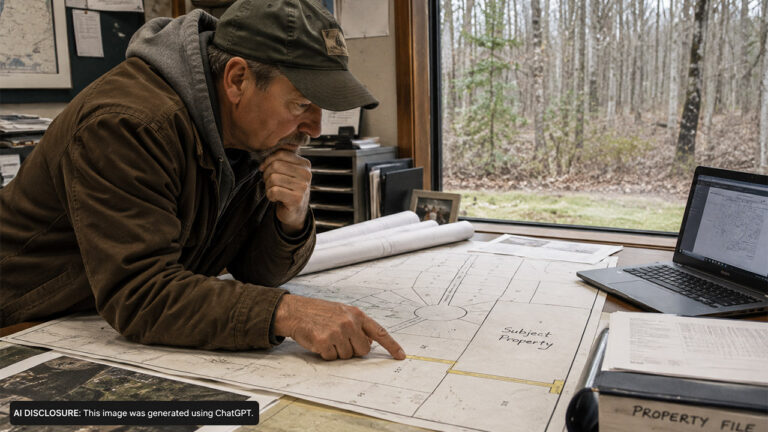 Landowner Finds His Property Has Frontage but No Driveway Access — Then a Town Map Shows a Road Running From a Cul-de-Sac to His Line
